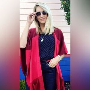 CAbi Firebrick Red Women's Poncho with Fringe Medium/Large